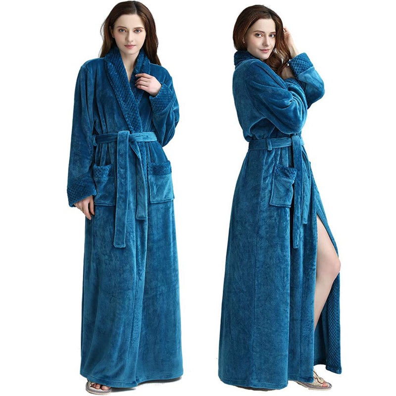 Oksun Womens Plush Fleece Long Robe: Flannel Warm Bathrobe - Full Length Winter Housecoat - Soft Cozy Nightgown Sleepwear (Blue, L) - Image 1